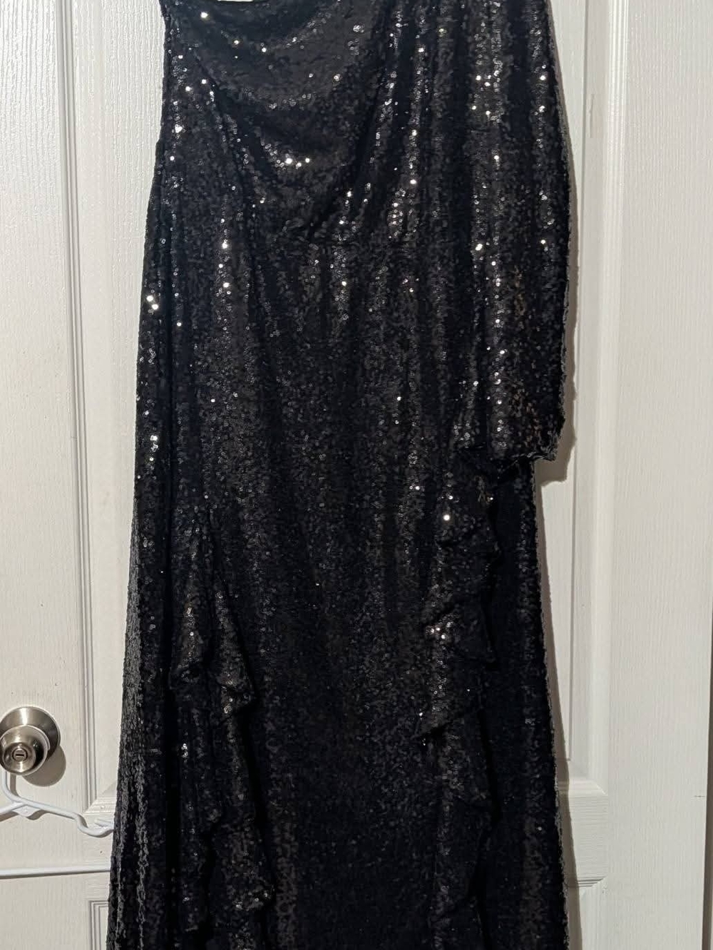 Eloqui Black Sequin One-Shoulder Evening Gown